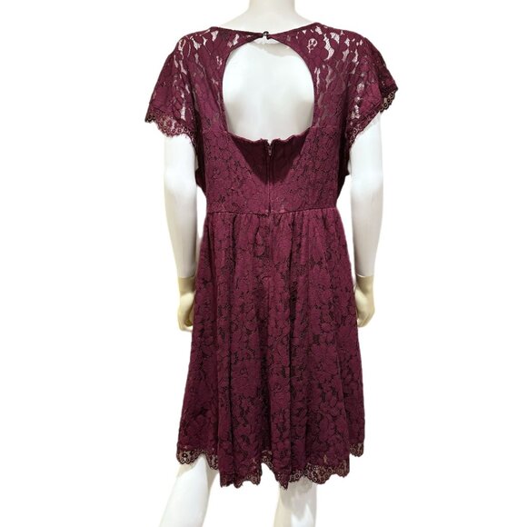 Torrid Women’s 22 Wine Lace Lined Flutter Sleeve Dress Holiday - Picture 6 of 7